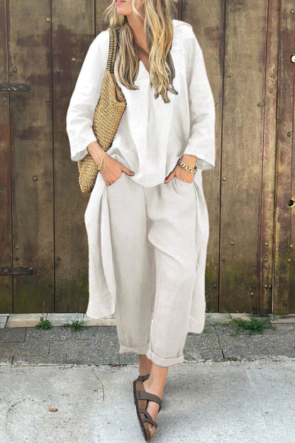 Odette | Refined Loose V-Neck Set — White — Alfa Empire, view 6