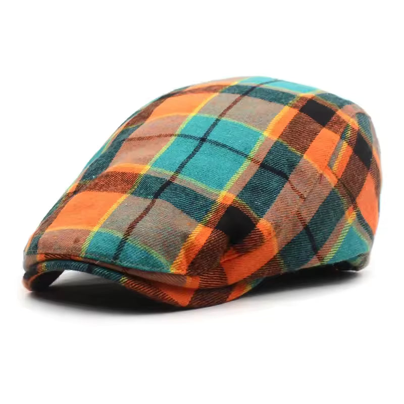 Oliver | Classic Plaid Tartan Flat Cap — Orange — Alfa Empire, view 2