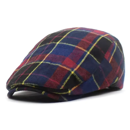 Oliver | Classic Plaid Tartan Flat Cap — Burgundy — Alfa Empire, view 3
