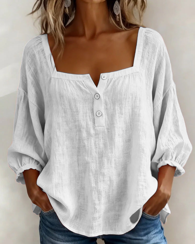 Orlinda | Modern Relaxed Puff Sleeve Blouse — White — Alfa Empire, view 5
