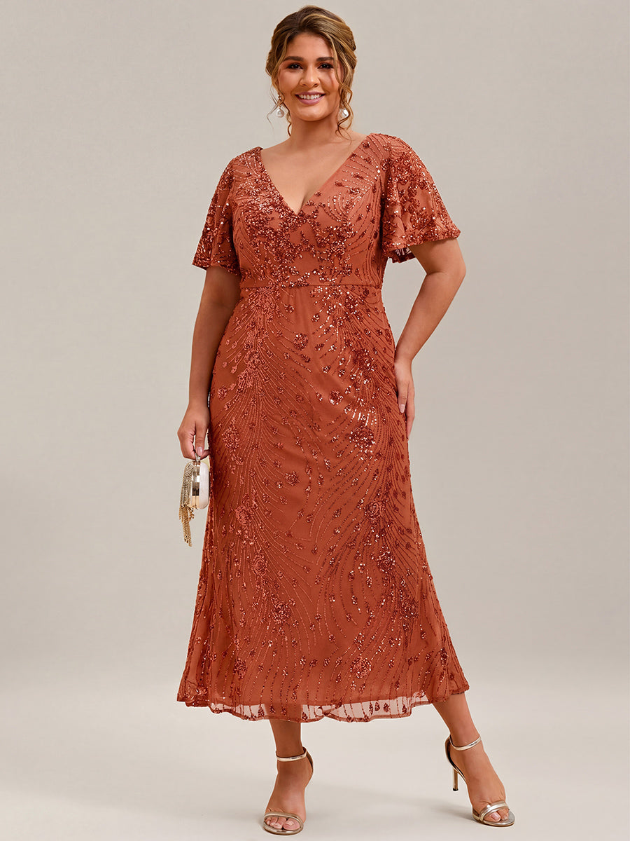 Plus Size Sequin Mermaid Formal Dress — Burnt Orange