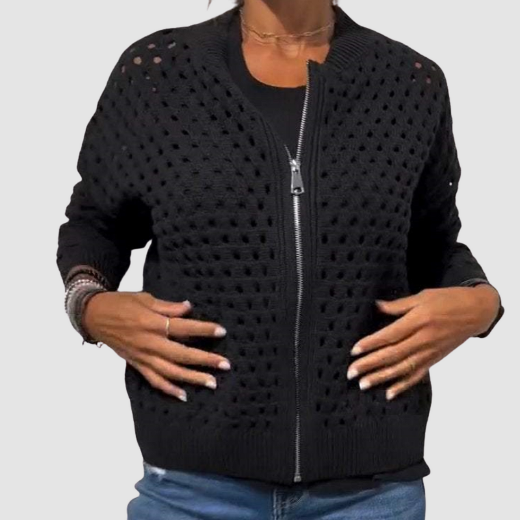 Phaedra | Knitted Hole Cardigan — Black — Alfa Empire, view 1