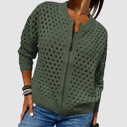 Phaedra | Knitted Hole Cardigan — Green — Alfa Empire, view 2