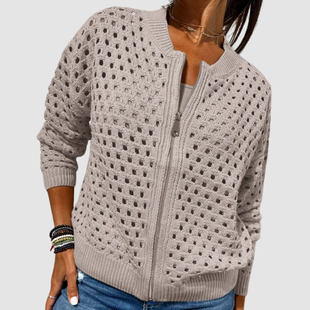 Phaedra | Knitted Hole Cardigan — Khaki — Alfa Empire, view 3