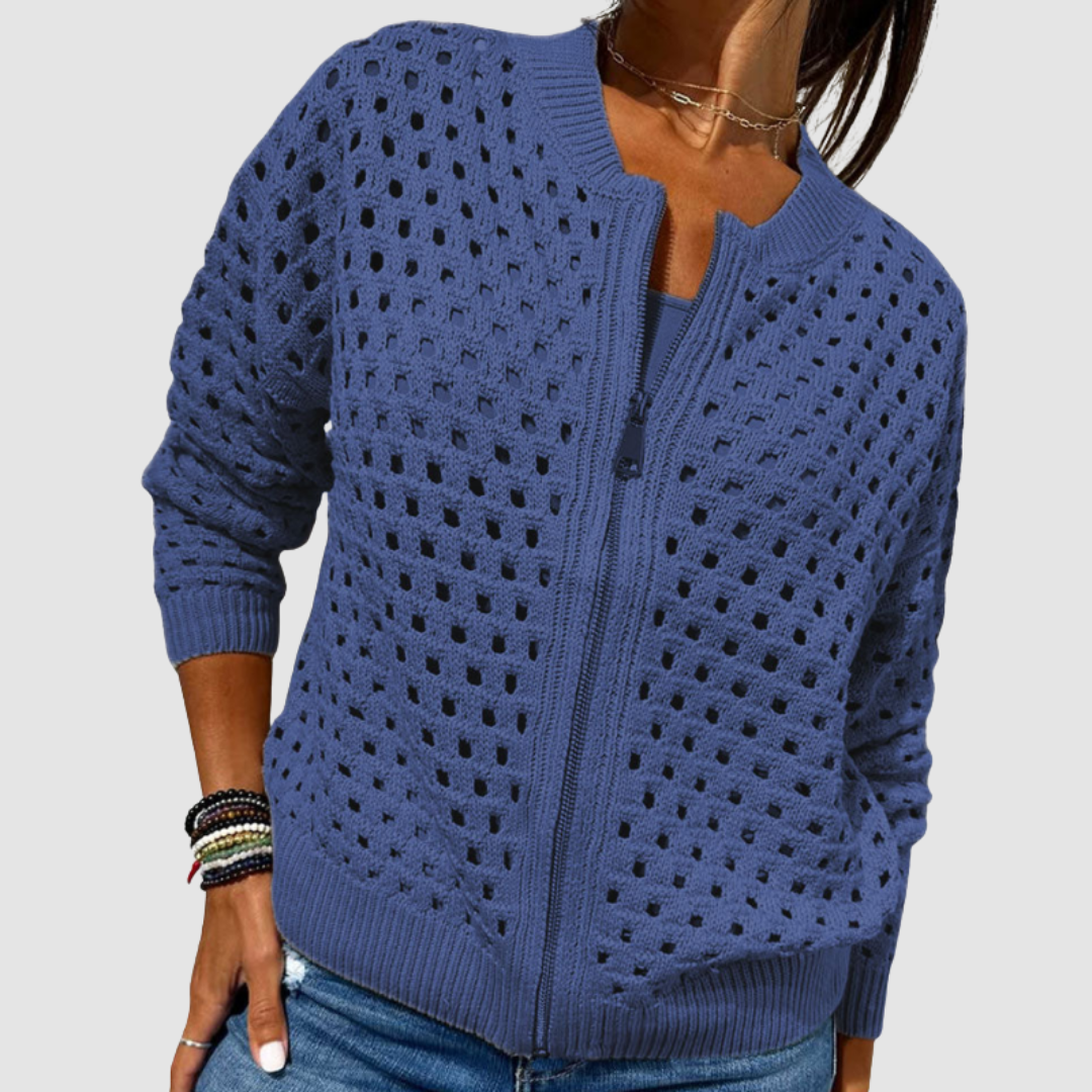 Phaedra | Knitted Hole Cardigan — Blue — Alfa Empire, view 4
