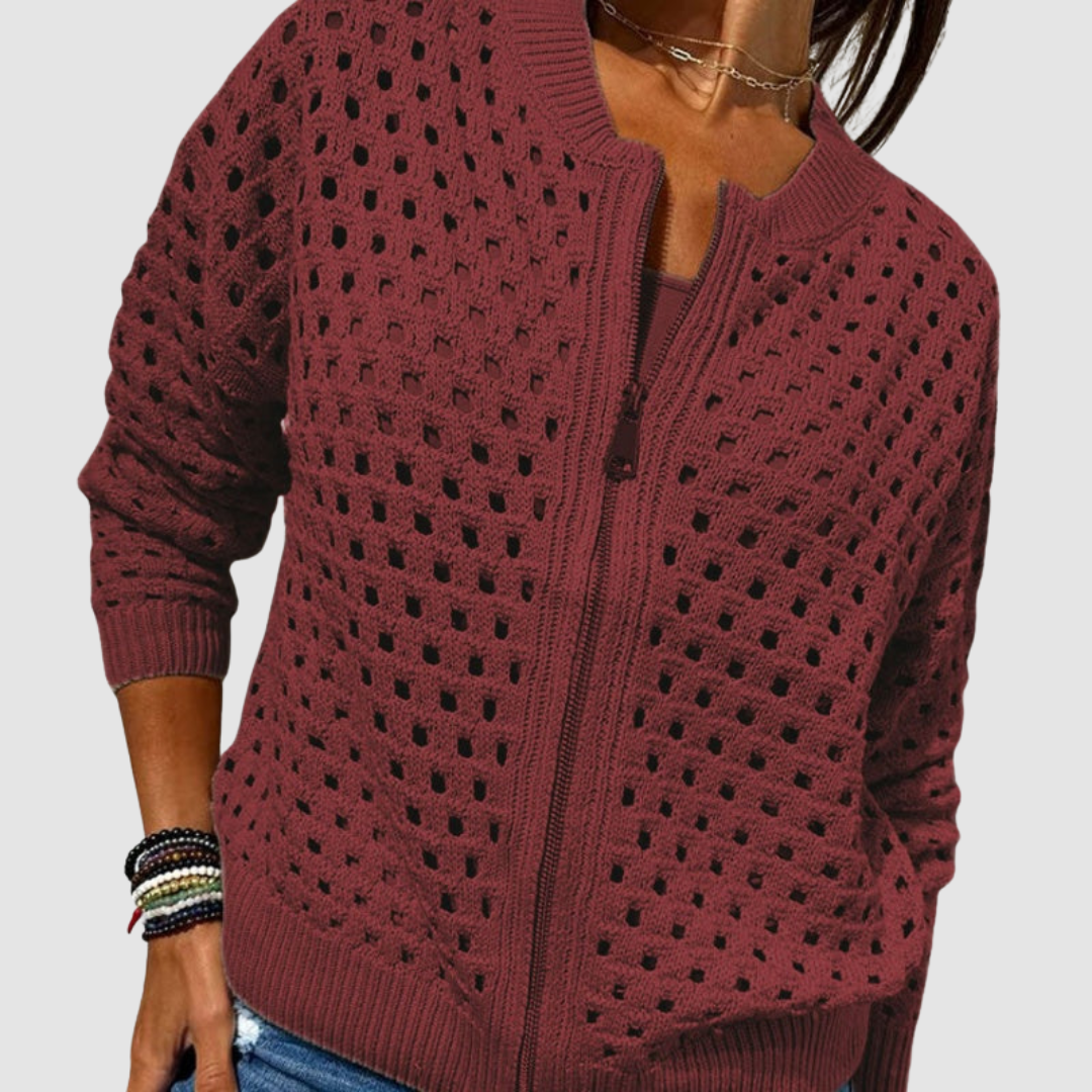 Phaedra | Knitted Hole Cardigan — Burgundy — Alfa Empire, view 5
