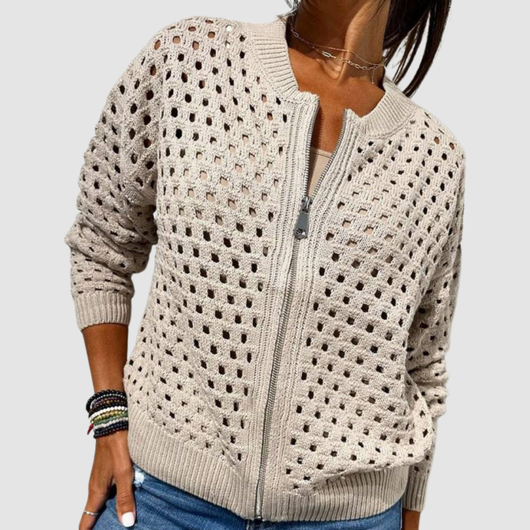 Phaedra | Knitted Hole Cardigan — Beige — Alfa Empire, view 6