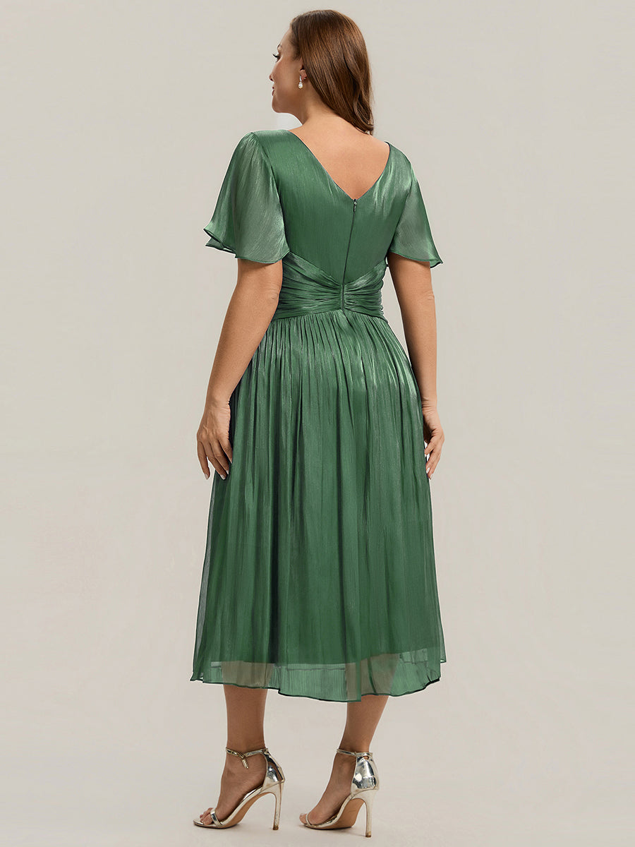 Plus Size Gathered Sea-island Wedding Guest Dress