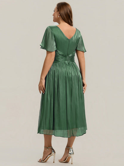 Plus Size Gathered Sea-island Wedding Guest Dress