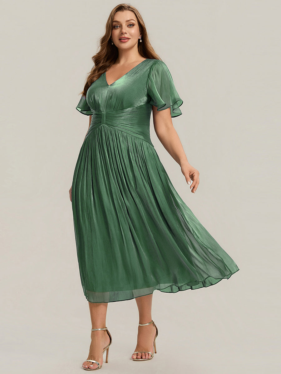 Plus Size Gathered Sea-island Wedding Guest Dress