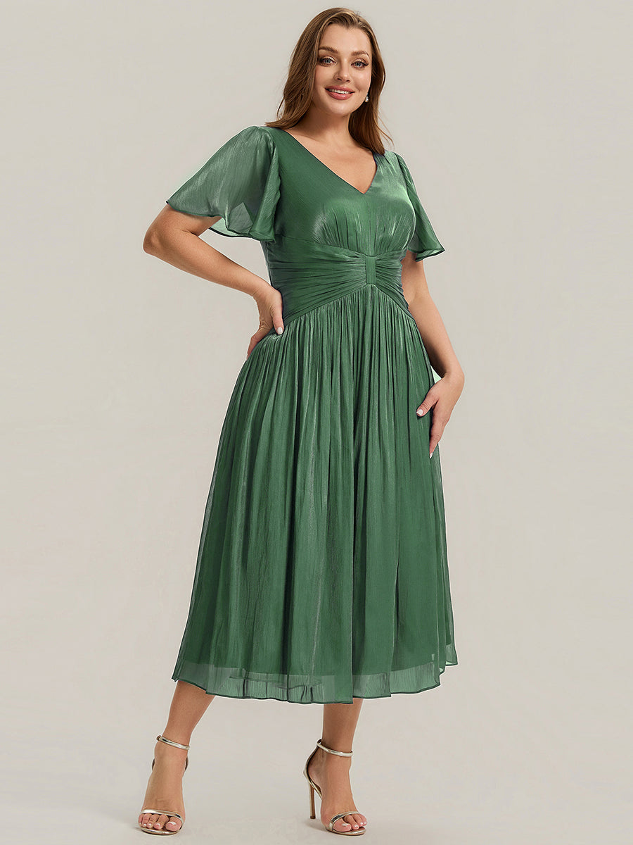 Plus Size Gathered Sea-island Wedding Guest Dress