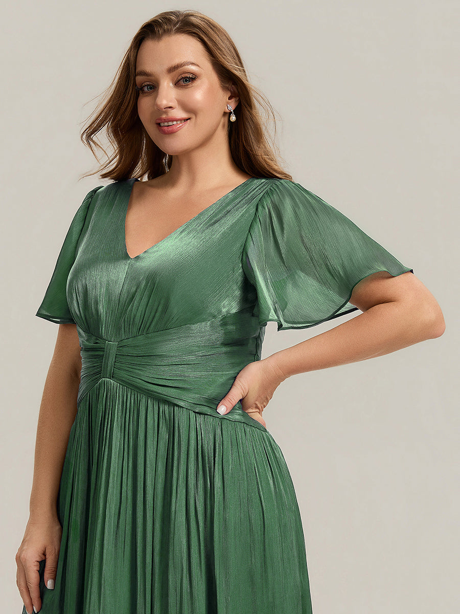 Plus Size Gathered Sea-island Wedding Guest Dress