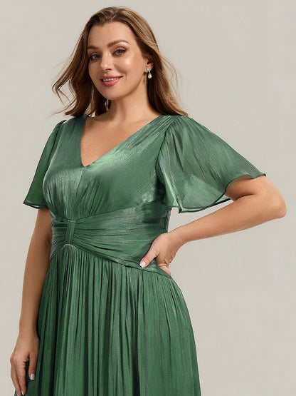 Plus Size Gathered Sea-island Wedding Guest Dress