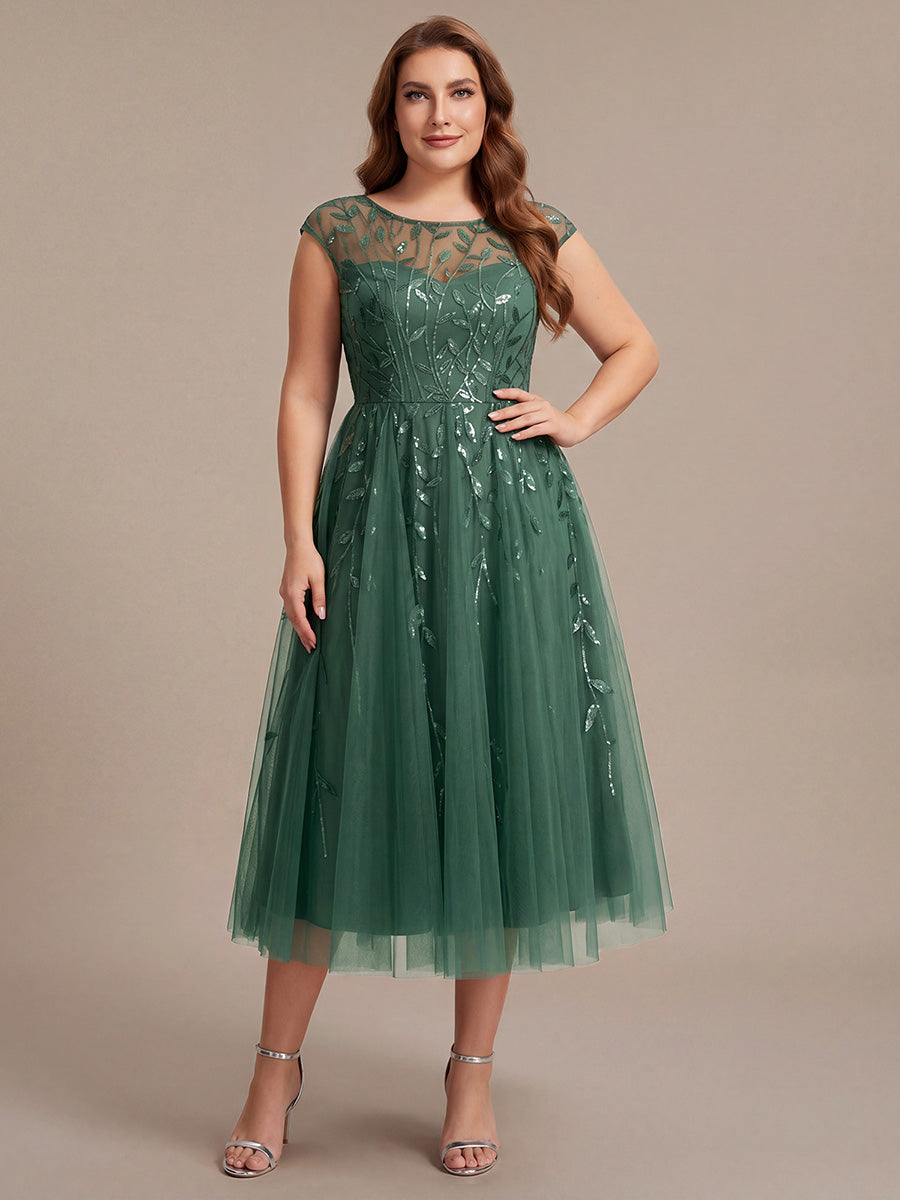 Plus Size Sequin See-through Wedding Guest Dress — Eucalyptus