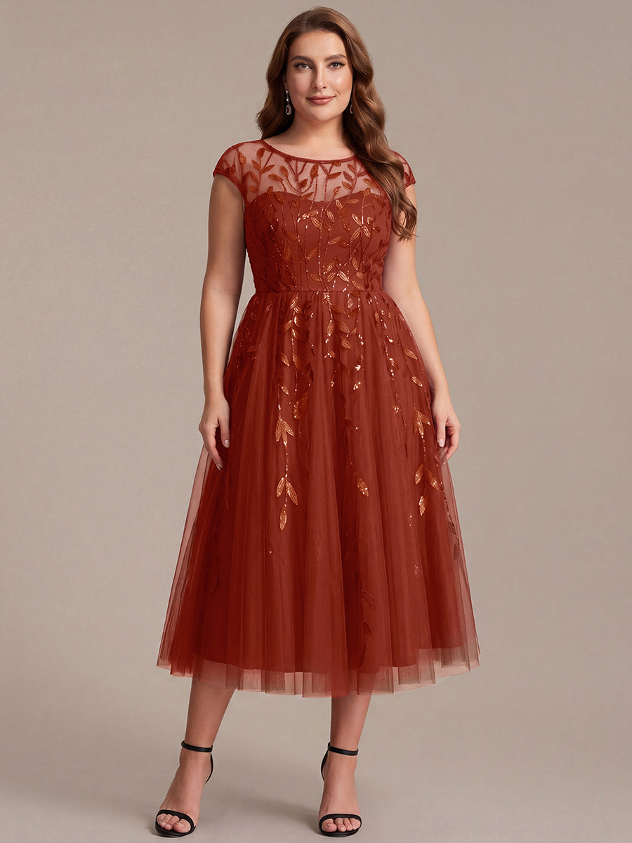 Plus Size Sequin See-through Wedding Guest Dress — Burnt Orange