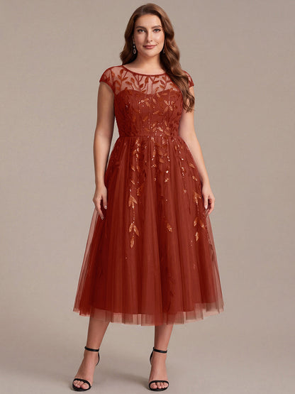 Plus Size Sequin See-through Wedding Guest Dress — Burnt Orange