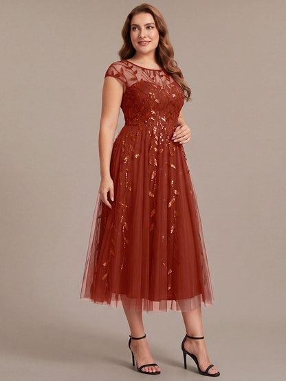 Plus Size Sequin See-through Wedding Guest Dress