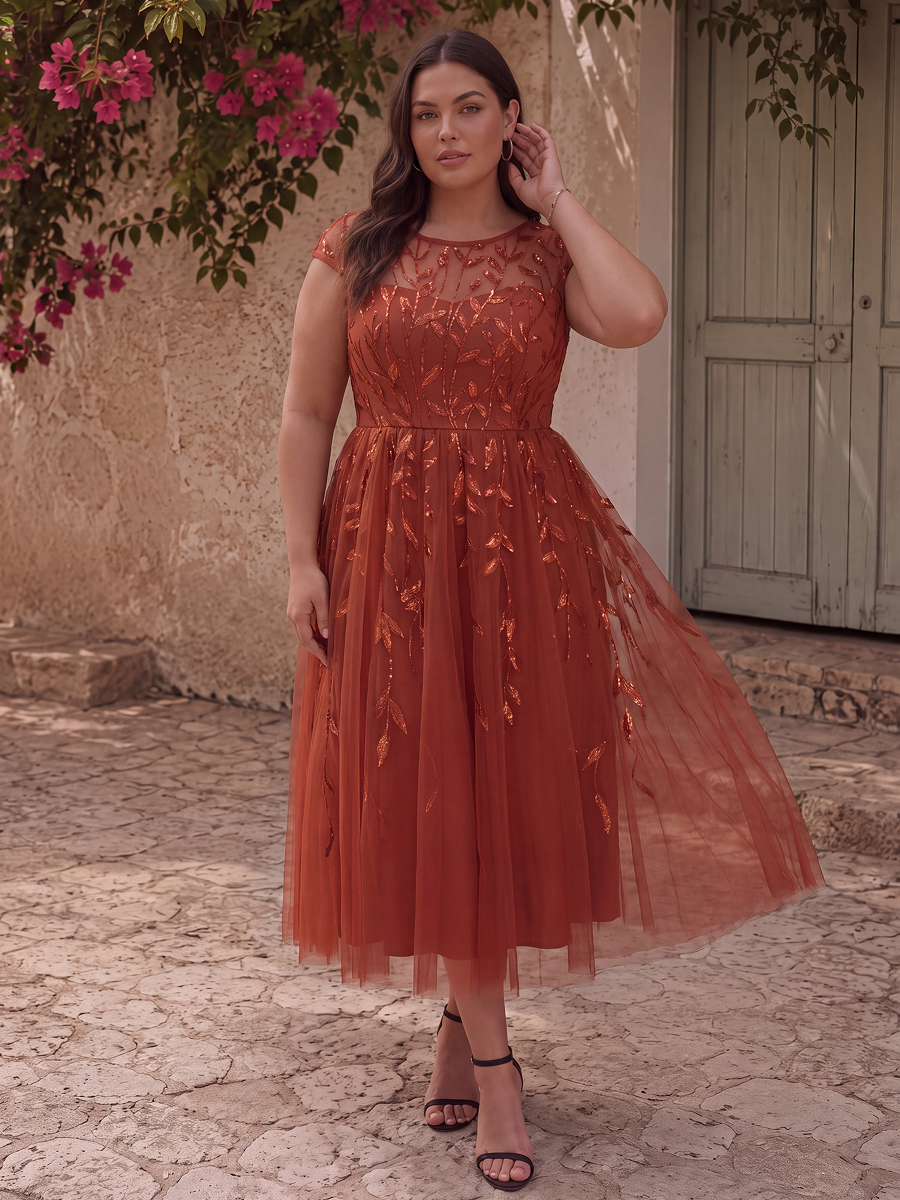 Plus Size Sequin See-through Wedding Guest Dress