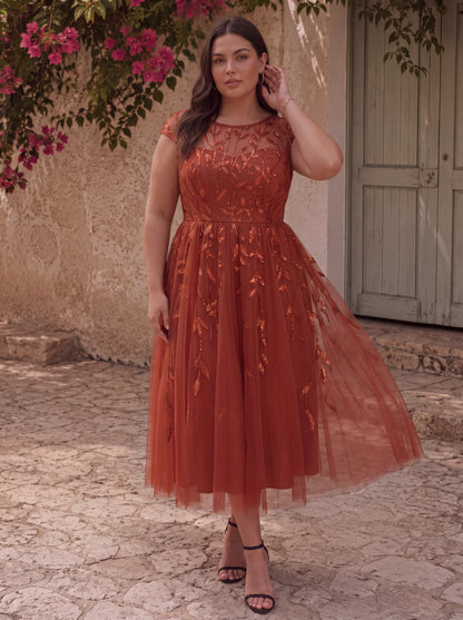 Plus Size Sequin See-through Wedding Guest Dress