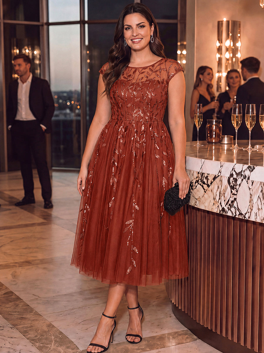 Plus Size Sequin See-through Wedding Guest Dress