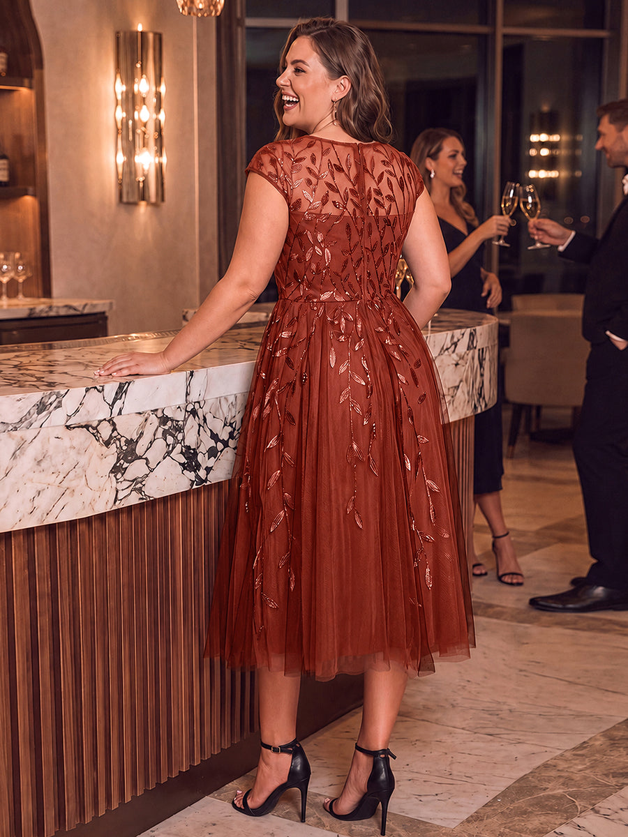 Plus Size Sequin See-through Wedding Guest Dress