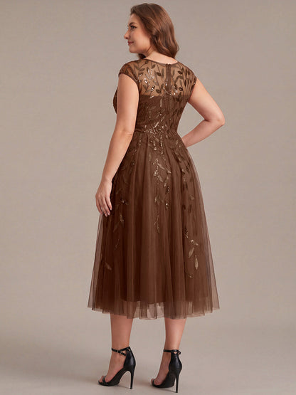 Plus Size Sequin See-through Wedding Guest Dress