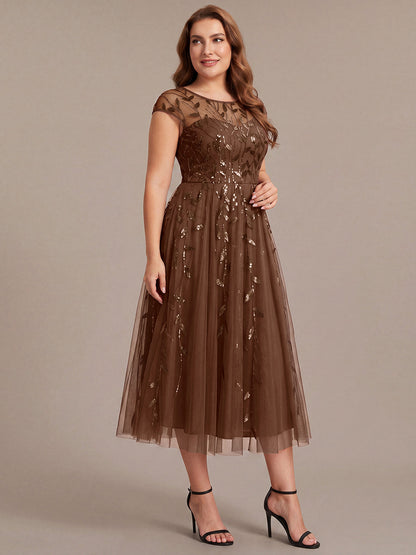 Plus Size Sequin See-through Wedding Guest Dress