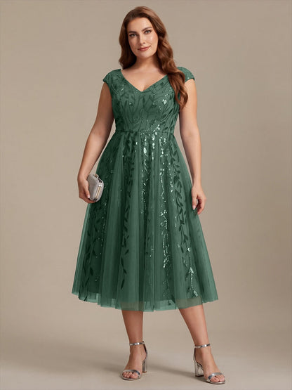 Plus Size Sequin V-Neck Wedding Guest Dress — Eucalyptus