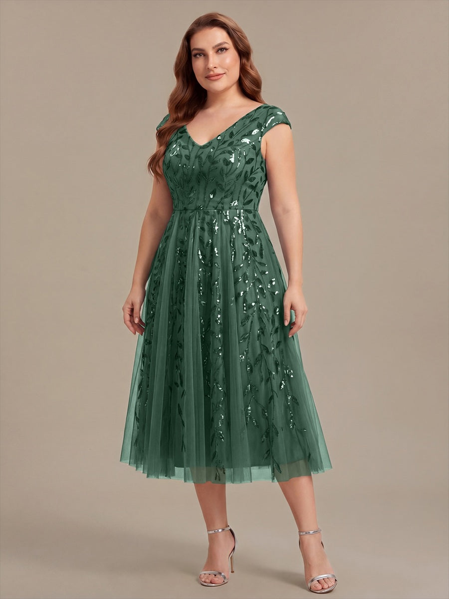 Plus Size Sequin V-Neck Wedding Guest Dress