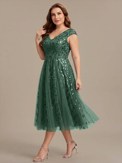 Plus Size Sequin V-Neck Wedding Guest Dress