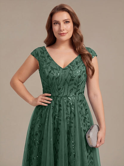 Plus Size Sequin V-Neck Wedding Guest Dress