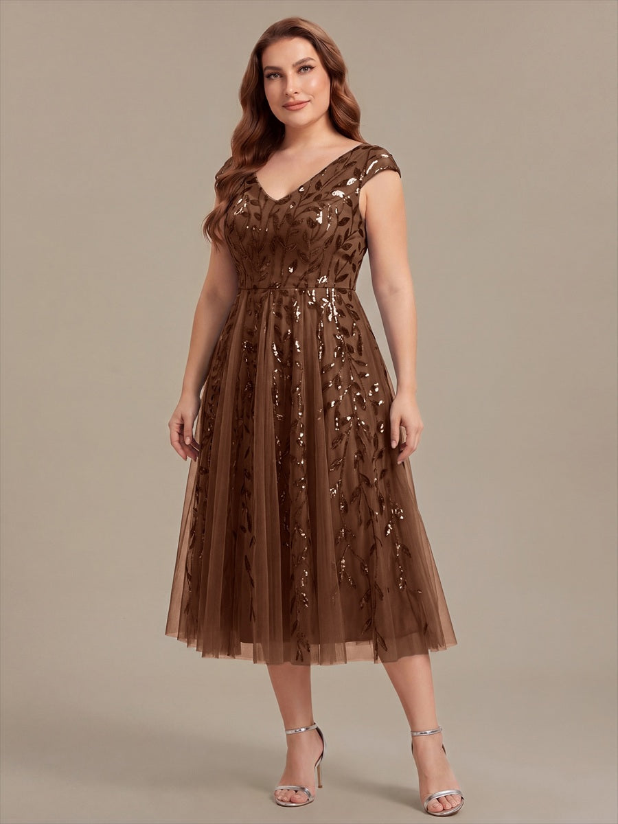 Plus Size Sequin V-Neck Wedding Guest Dress