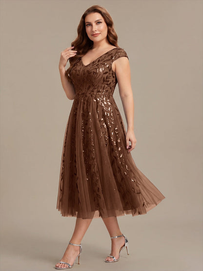Plus Size Sequin V-Neck Wedding Guest Dress