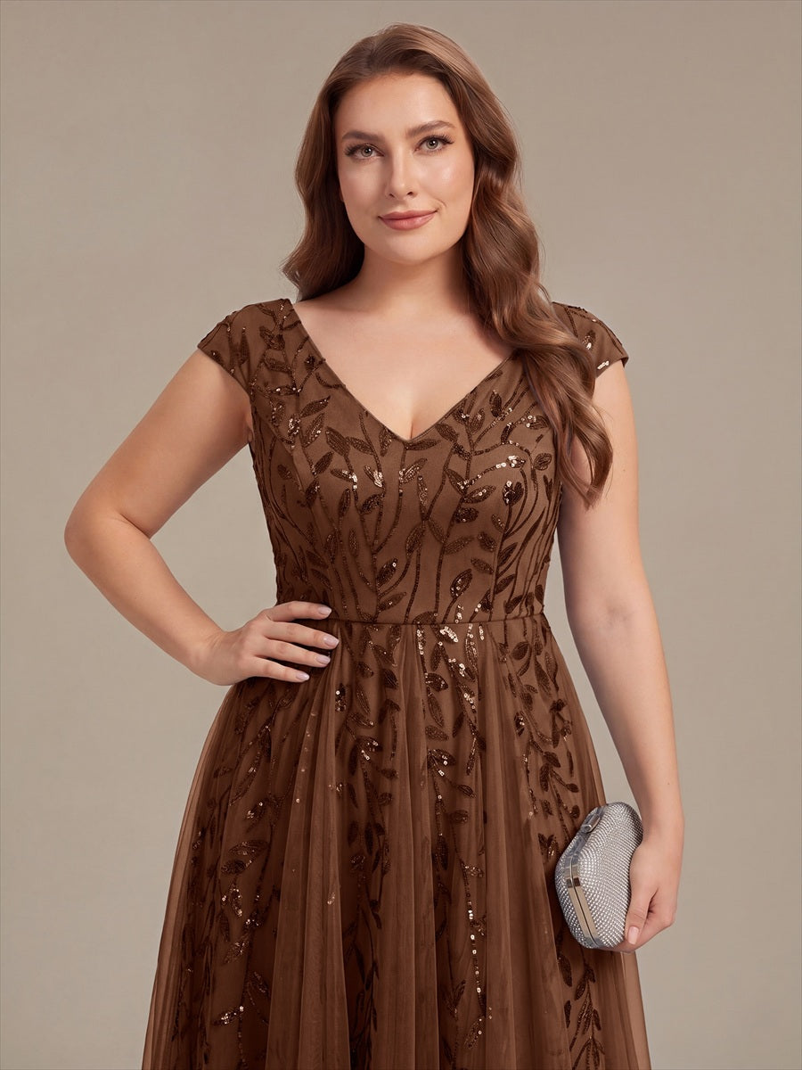 Plus Size Sequin V-Neck Wedding Guest Dress