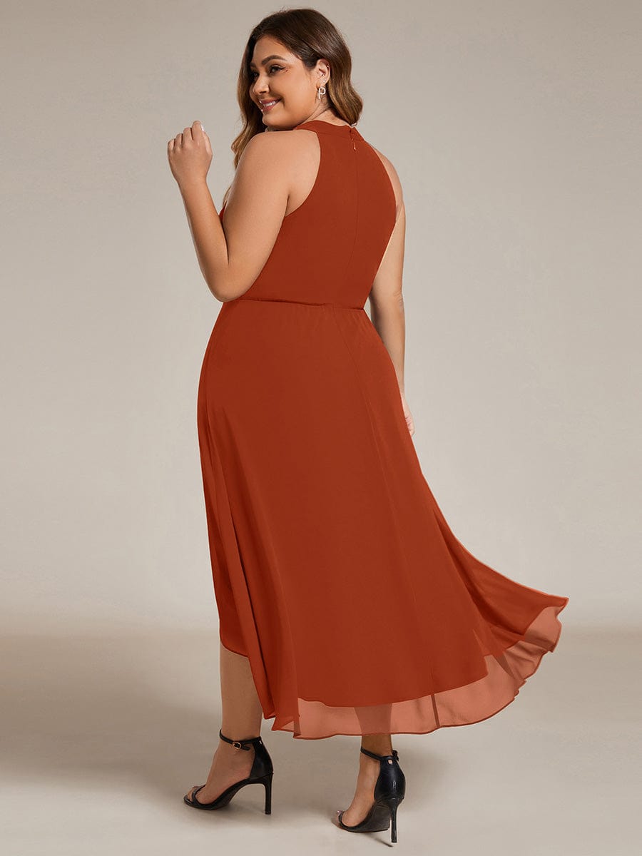 Chiffon Flowy Plus Size Halter Neck Midi Wedding Guest Dress