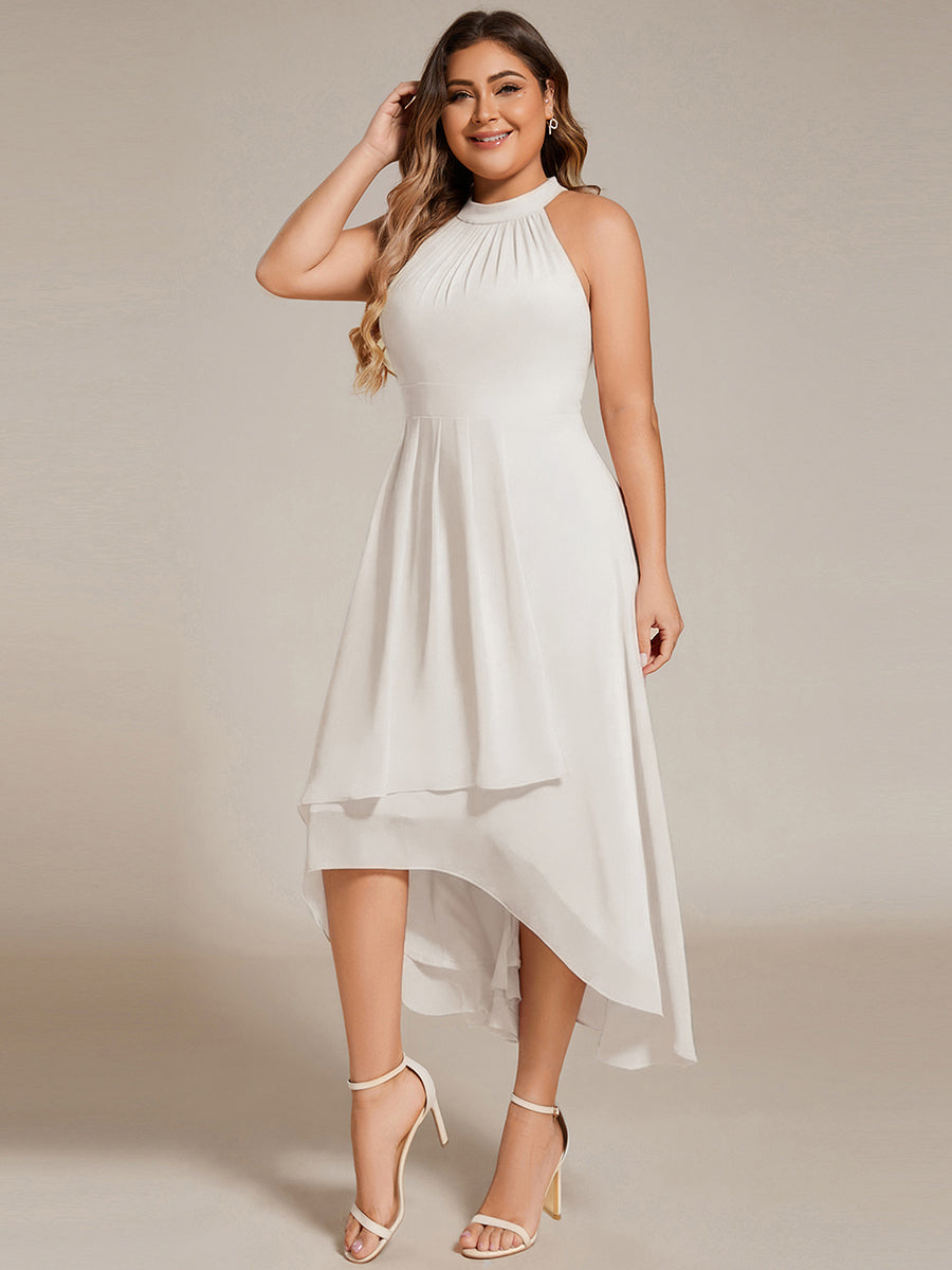 Chiffon Flowy Plus Size Halter Neck Midi Wedding Guest Dress