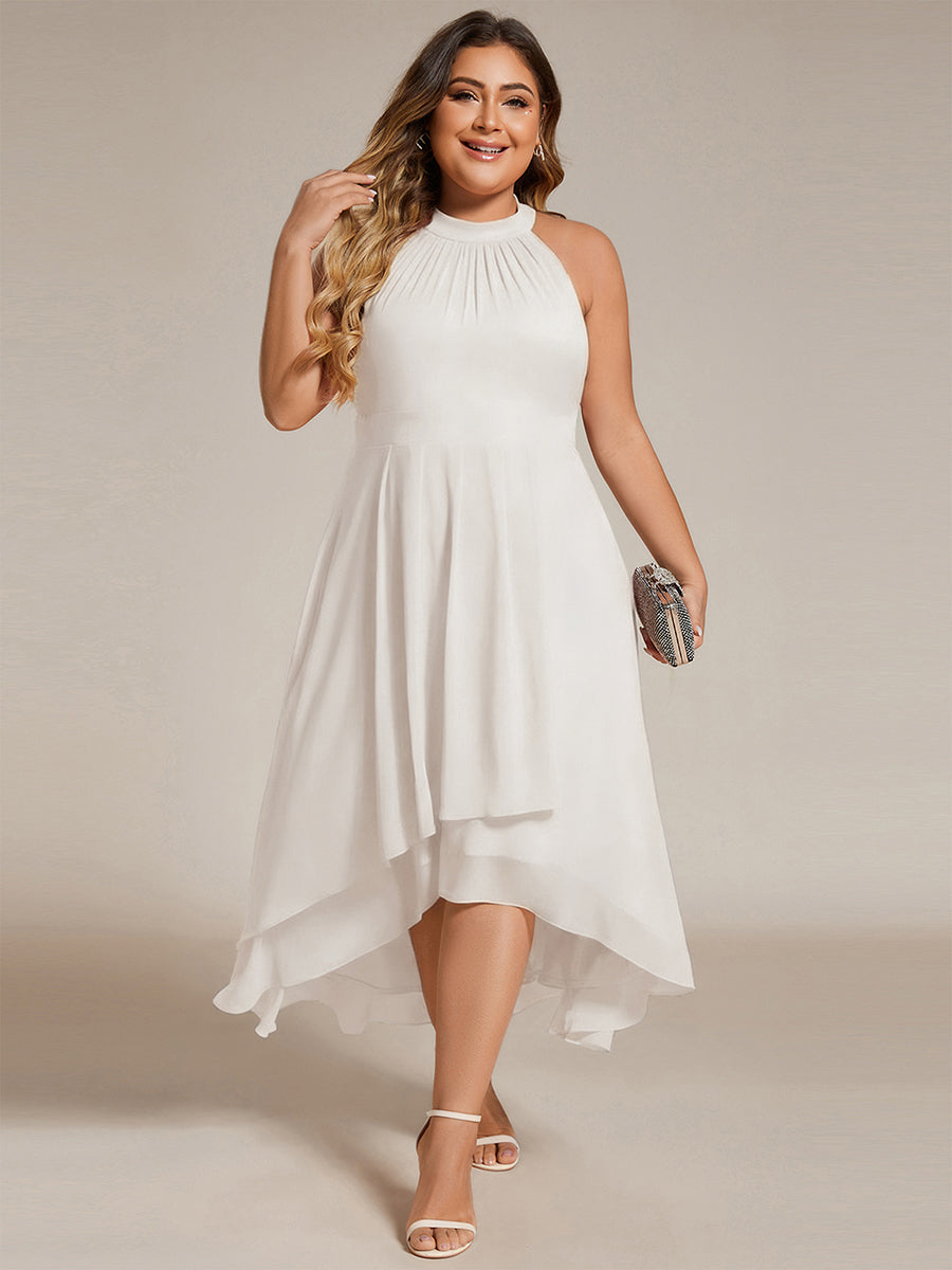 Chiffon Flowy Plus Size Halter Neck Midi Wedding Guest Dress