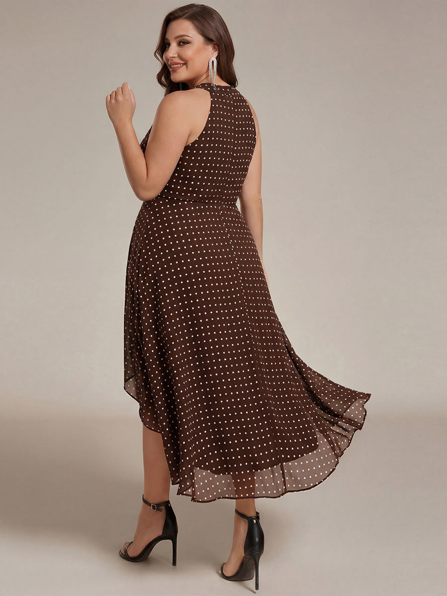 Chiffon Flowy Plus Size Halter Neck Midi Wedding Guest Dress
