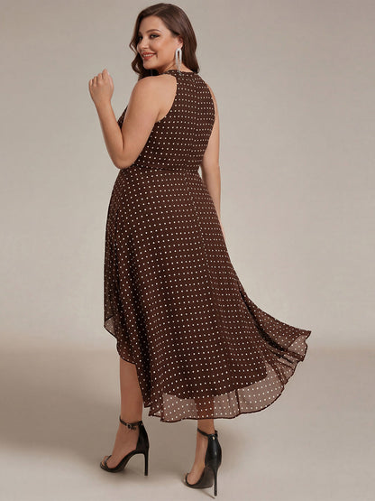 Chiffon Flowy Plus Size Halter Neck Midi Wedding Guest Dress