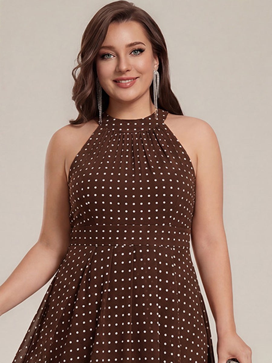 Chiffon Flowy Plus Size Halter Neck Midi Wedding Guest Dress