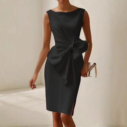 Quinn | Modern Sleeveless Ribbon Waist Dress — Black — Alfa Empire, view 5