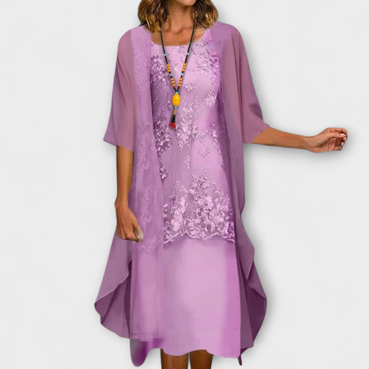 Rachael | Refined Oversized Mid Sleeve Dress — Purple — Alfa Empire, view 2