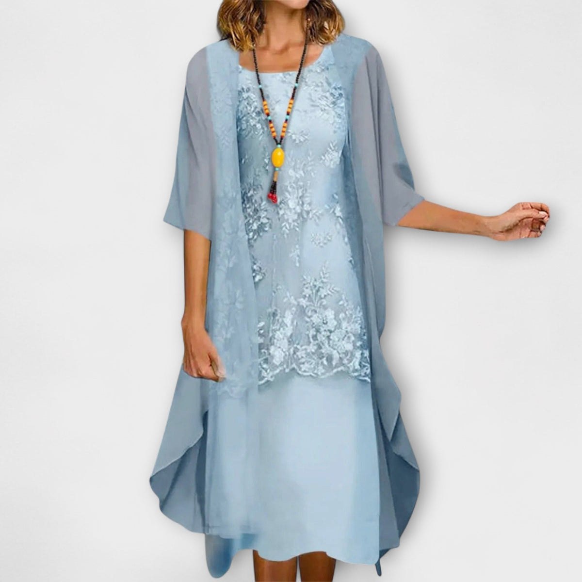 Rachael | Refined Oversized Mid Sleeve Dress — Sky Blue — Alfa Empire, view 3