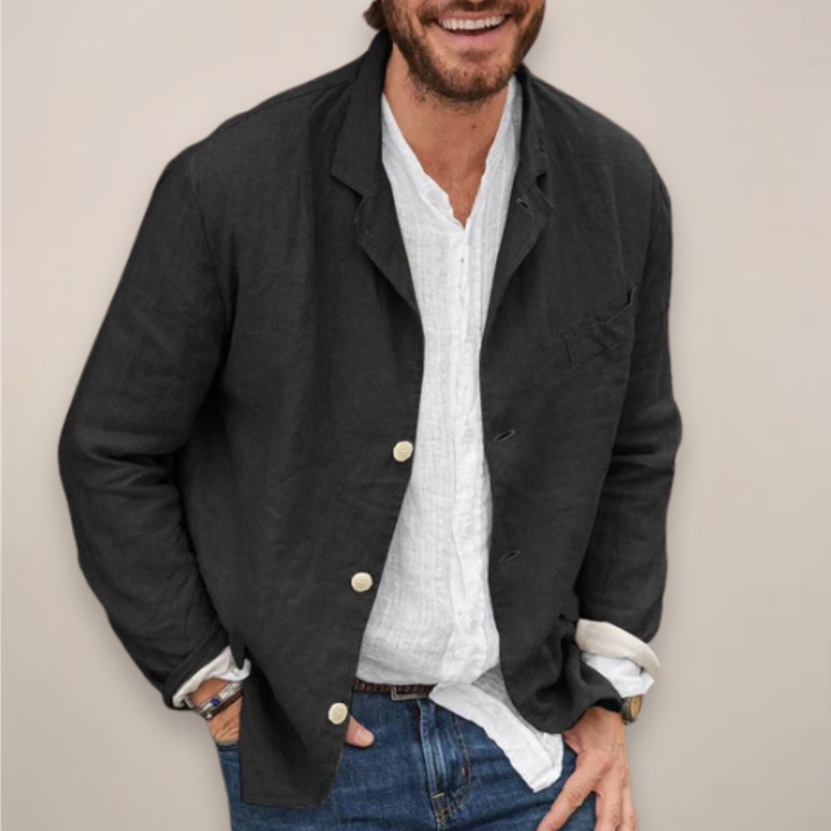 Reece | Casual Breathable Summer Blazer — Black — Alfa Empire, view 4
