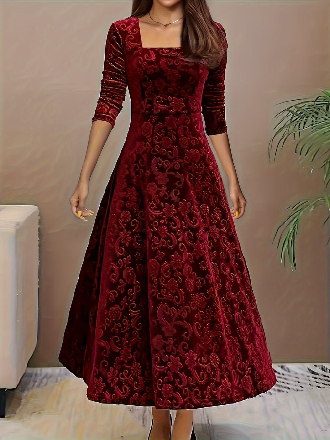 Renata | Refined Mid Sleeve Floral Dress — Red — Alfa Empire, view 1