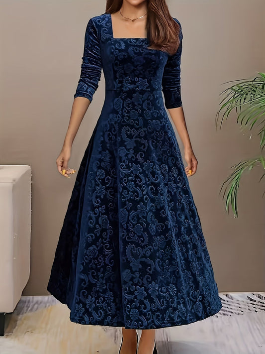 Renata | Refined Mid Sleeve Floral Dress — Blue — Alfa Empire, view 2