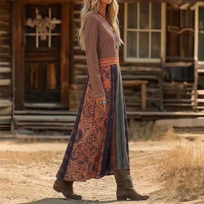 Reyna | Vintage V-Neck Long Sleeve Casual Dress — Alfa Empire, view 2