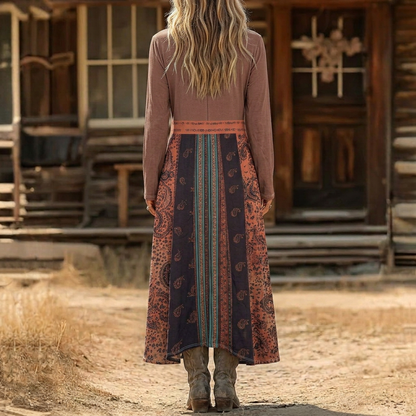 Reyna | Vintage V-Neck Long Sleeve Casual Dress — Alfa Empire, view 3