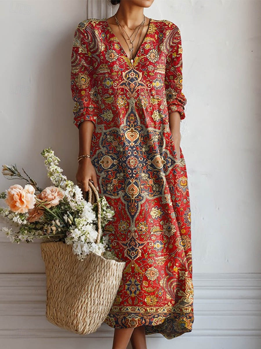 Rhea | Retro Everyday Comfort Dress — Red — Alfa Empire, view 1