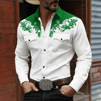 Ridgewood | Western Embroidered Button Shirt — Green — Alfa Empire, view 1